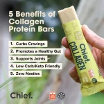 Chief Collagen Riegel Zitrone mit 5 gesundheitlichen Vorteilen: unterstützt Gelenke, Darmgesundheit und ist zuckerfrei & keto-tauglich.